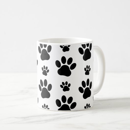 Muster, Hundeschrauben, Paw Prints, Schwarz und We Kaffeetasse (VorderseiteRechts)