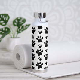 Muster, Hundeschrauben, Paw Prints, Schwarz und We Trinkflasche
