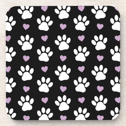 Muster, Hundeschrauben, weiße Pfoten, Lilakherzen Getränkeuntersetzer (Vorderseite)