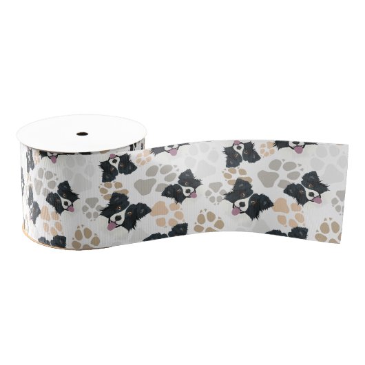 Muster-Hundetatzen-Border-Collie Ripsband (Spule)
