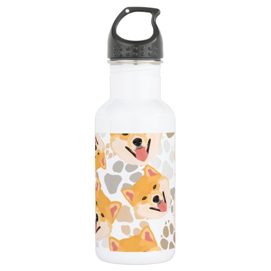 Muster-Hundetatzen Shiba Inu Edelstahlflasche (Vorderseite)