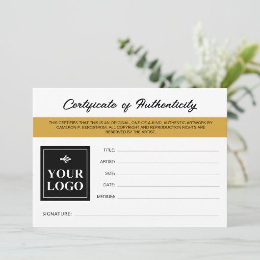 Muster Ihres Logo-Echtheitszeugnisses (Stehend Vorderseite)