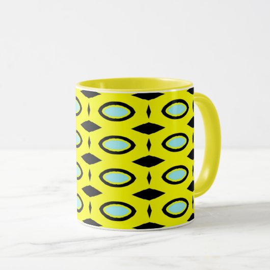 Muster in Gelb, Blau und Schwarz Tasse (VorderseiteRechts)