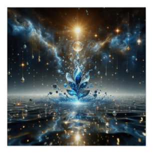 Muster in reinen Wasserblasen auf einem blauen See Poster