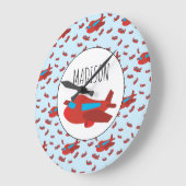 Muster-Individuelle Name für Red & Blue Airplane Große Wanduhr (Winkel)