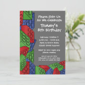 Muster - KinderGebäude blockiert Geburtstags-Party Einladung (Stehend Vorderseite)