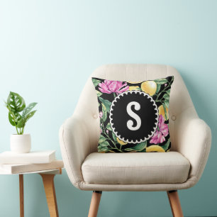 Muster Lemon und Tulips Citrus Monogram Kissen