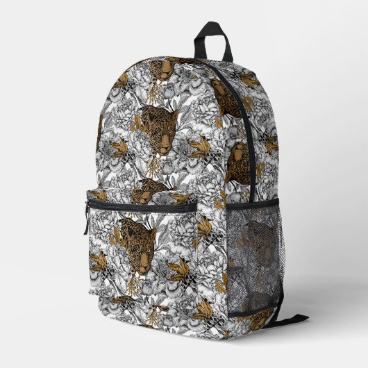 Muster Leopard & Peonies Bedruckter Rucksack (Rückseitige Ecke Rechts)
