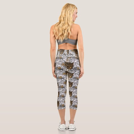 Muster Leopard & Peonies Capri Leggings (Rückseite)