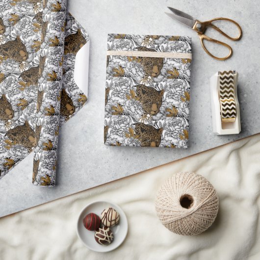 Muster Leopard & Peonies Geschenkpapier (Kunsthandwerk)