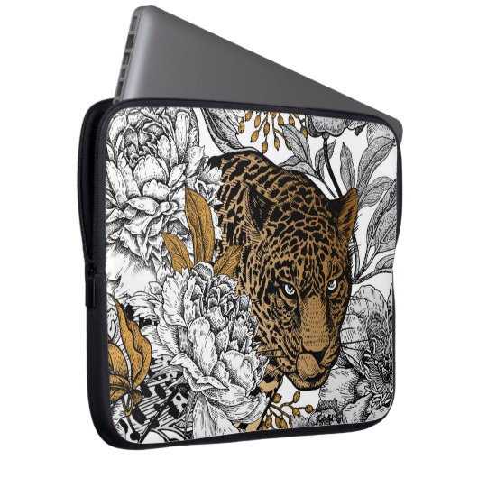 Muster Leopard & Peonies Laptopschutzhülle (Vorne Rechts)