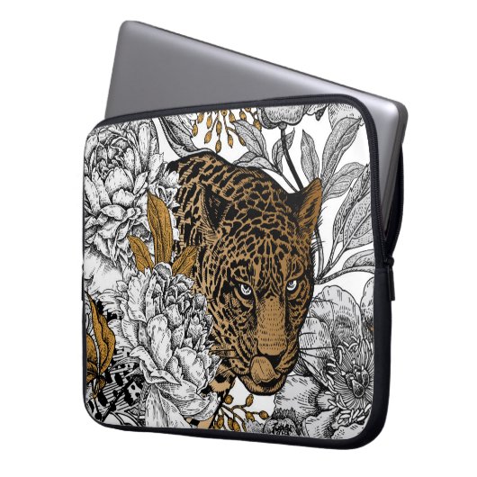 Muster Leopard & Peonies Laptopschutzhülle (Vorderseite Links)