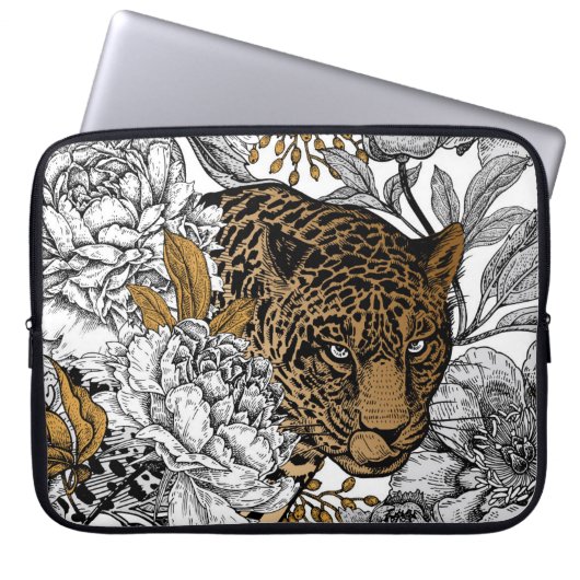 Muster Leopard & Peonies Laptopschutzhülle (Vorderseite)