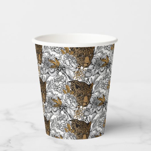 Muster Leopard & Peonies Pappbecher (Vorderseite)