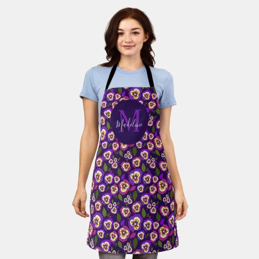 Muster Lila Monogramm für Girly Floral Stiefmütter Schürze (Getragen)