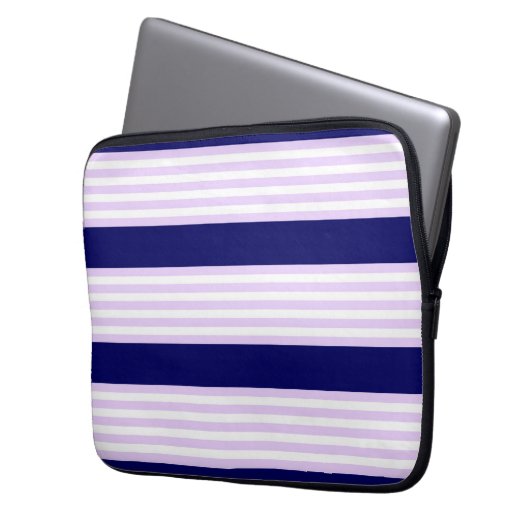 Muster Lilac und weiße Streifen mit marineblau Laptopschutzhülle (Vorderseite Links)