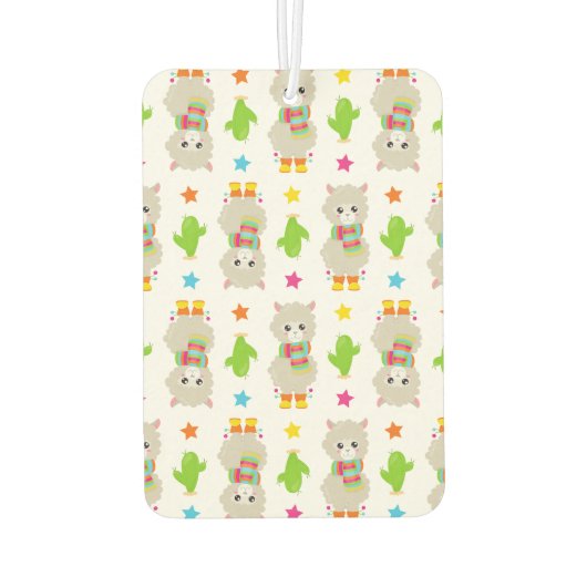 Muster Llamas, Niedlich Llamas, Alpacas, Kakteen Autolufterfrischer (Rückseite)