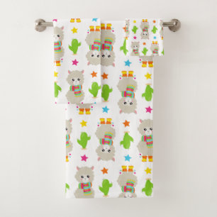 Muster Llamas, Niedlich Llamas, Alpacas, Kakteen Badhandtuch Set