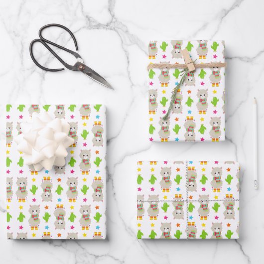Muster Llamas, Niedlich Llamas, Alpacas, Kakteen Geschenkpapier Set (Vorderseite)