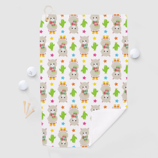 Muster Llamas, Niedlich Llamas, Alpacas, Kakteen Golfhandtuch (Insitu)