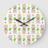 Muster Llamas, Niedlich Llamas, Alpacas, Kakteen Große Wanduhr (Vorderseite)
