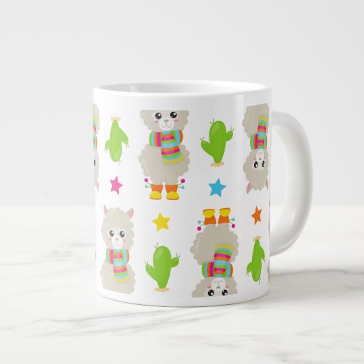 Muster Llamas, Niedlich Llamas, Alpacas, Kakteen Jumbo-Tasse (Vorderseite Rechts)