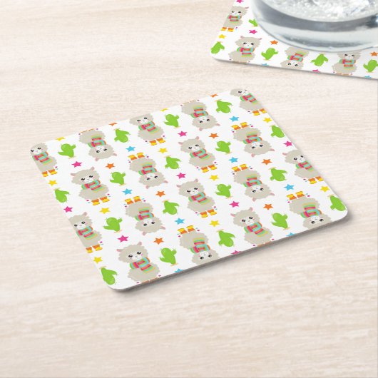 Muster Llamas, Niedlich Llamas, Alpacas, Kakteen Rechteckiger Pappuntersetzer (angewinkelt)