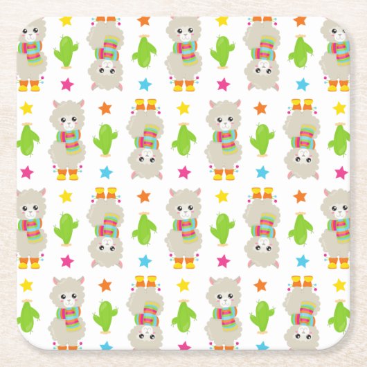 Muster Llamas, Niedlich Llamas, Alpacas, Kakteen Rechteckiger Pappuntersetzer (Vorderseite)