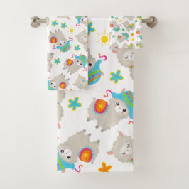 Muster Llamas, Niedliche Llamas, Alpacas, Blume Badhandtuch Set