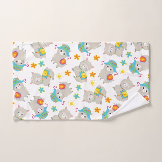Muster Llamas, Niedliche Llamas, Alpacas, Blume Badhandtuch Set (Handtuch)