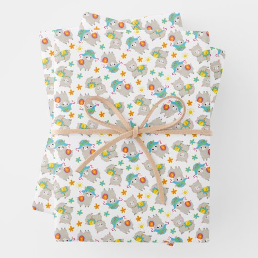 Muster Llamas, Niedliche Llamas, Alpacas, Blume Geschenkpapier Set (Beispiel)