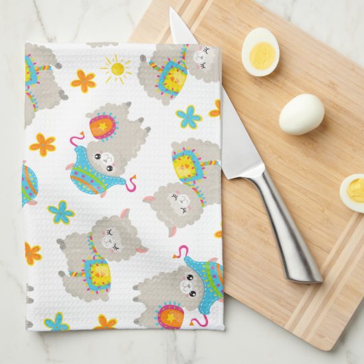 Muster Llamas, Niedliche Llamas, Alpacas, Blume Geschirrtuch (Viertel Falte)