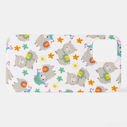 Muster Llamas, Niedliche Llamas, Alpacas, Blume iPhone Hülle (Rückseite (Horizontal))