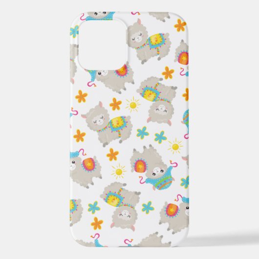 Muster Llamas, Niedliche Llamas, Alpacas, Blume iPhone Hülle (Rückseite)