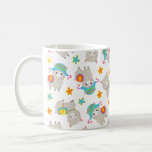 Muster Llamas, Niedliche Llamas, Alpacas, Blume Kaffeetasse (Links)
