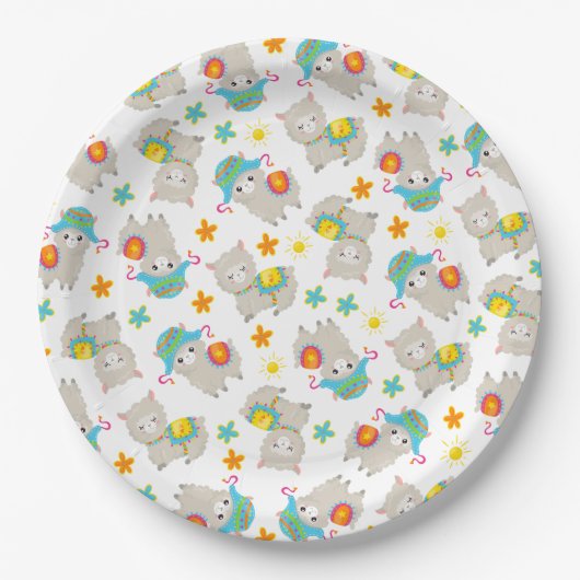 Muster Llamas, Niedliche Llamas, Alpacas, Blume Pappteller (Vorderseite)