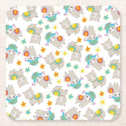 Muster Llamas, Niedliche Llamas, Alpacas, Blume Rechteckiger Pappuntersetzer (Vorderseite)