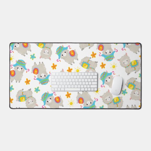 Muster Llamas, Niedliche Llamas, Alpacas, Blume Schreibtischunterlage (Tastatur & Maus)