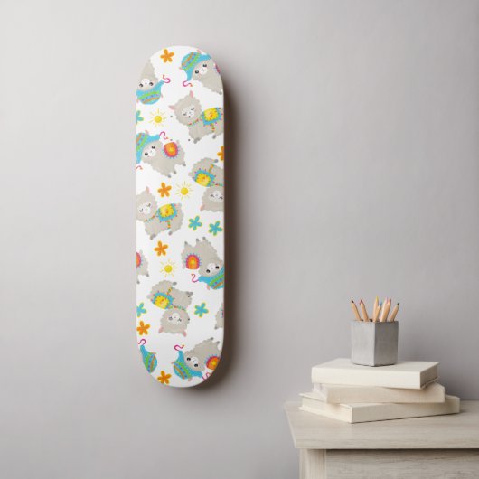 Muster Llamas, Niedliche Llamas, Alpacas, Blume Skateboard (Wandkunst)