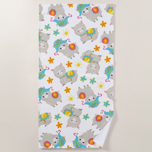 Muster Llamas, Niedliche Llamas, Alpacas, Blume Strandtuch (Vorderseite)