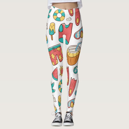 Muster lustiger Sommerurlaub Leggings (Vorderseite)