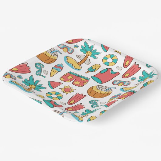 Muster lustiger Sommerurlaub Pappteller (Gewinkelt)