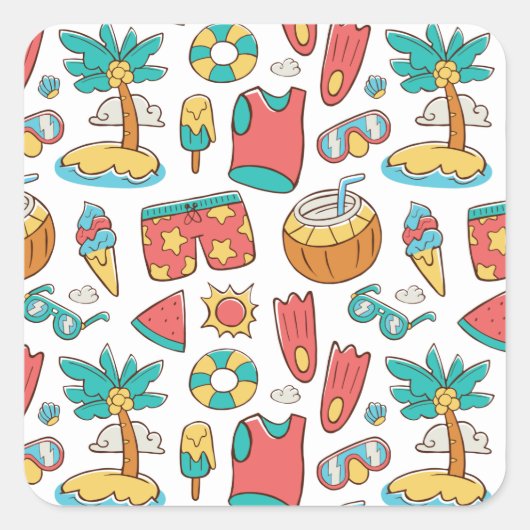 Muster lustiger Sommerurlaub Quadratischer Aufkleber (Vorderseite)