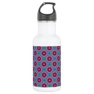 Muster Magenta, Rosa und Grüne Blume Trinkflasche