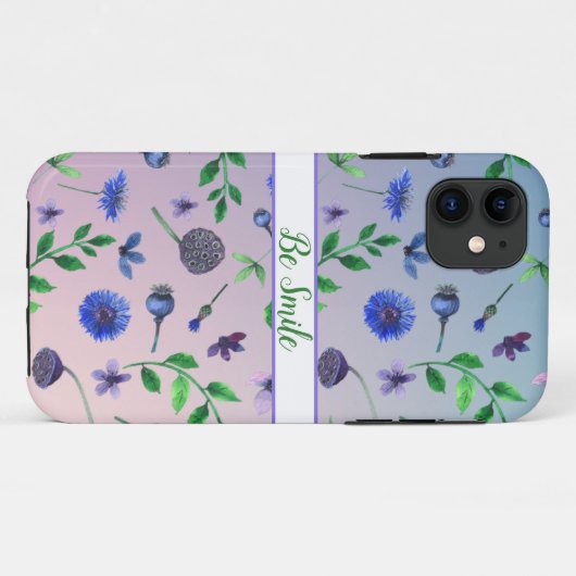 Muster marineblaue Blumen iPhone Case (Rückseite (Horizontal))
