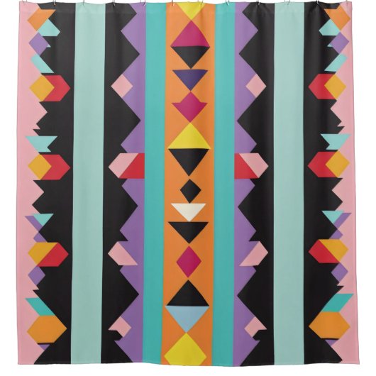 Muster mischen farbige Streifen und Dreiecke Duschvorhang (Vorderseite)