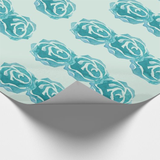 Muster mit 3 großen Aquamarinen Aquarellfarben-Ros Geschenkpapier (Ecke)