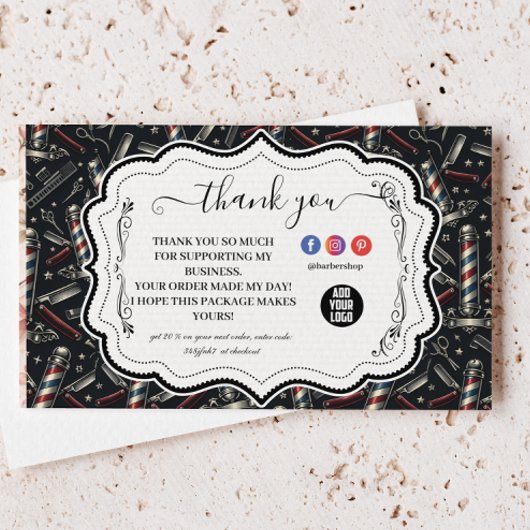 Muster mit alten Barbierwerkzeugen Dankeskarte