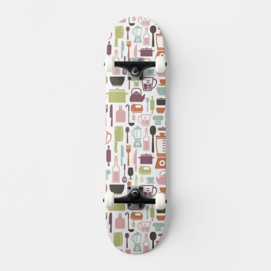 Muster mit bunten kochenden Ikonen Skateboard (Vorderseite)
