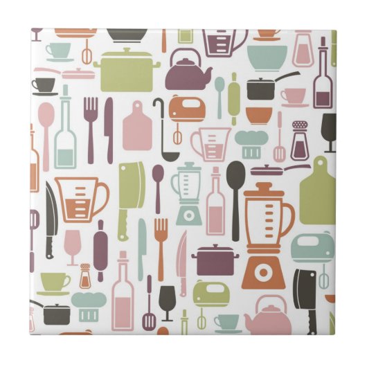 Muster mit bunten Kochsymbolen Fliese (Vorderseite)
